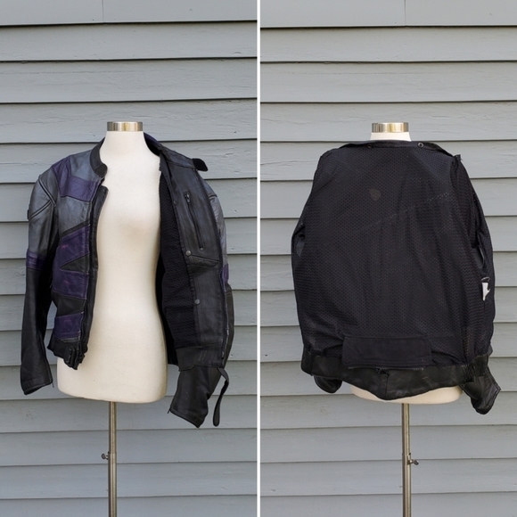 Vintage 90s y2k Black Purple Leather Armored Padded Motorcycle Moto Jacket - Picture 3 of 7